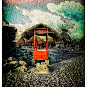red hut in sand